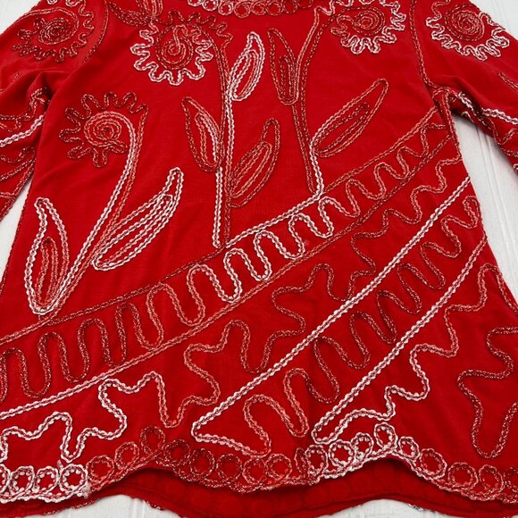 Once 1 Again Vintage Women's size Small Top embroidered beaded Red 3/4 sleeves - Picture 2 of 7